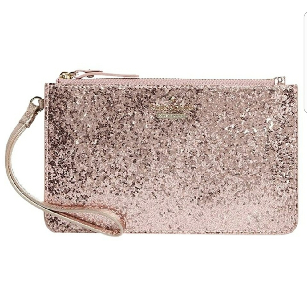 NWT Kate Spade Rose Gold Glitter Bug Slim Wristlet